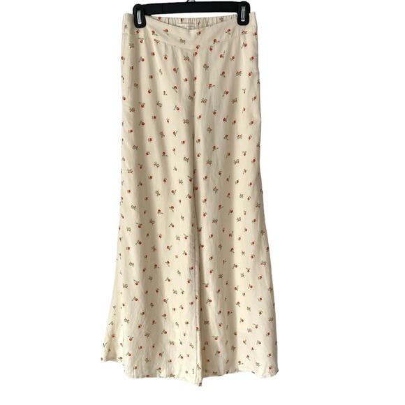 Feather Bone Anthropologie Cream Cherry Print Wide Leg Pants size 0 - Picture 2 of 8